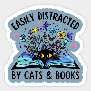 Easily Distracted by Cats and Books Sticker